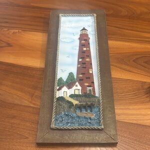 Arister Lighthouse Boat Ocean Hanging Hand painted Wood Framed 3D Picture Heavy
